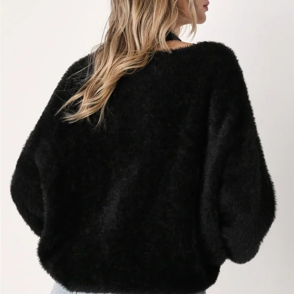 LULUS - Favorite Forecast Black Eyelash Knit Cutout Sweater - Picture 4 of 4